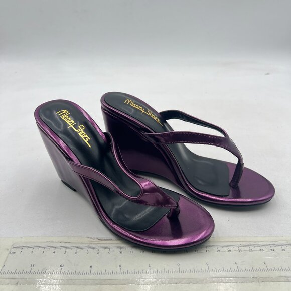 Milooey shoes Purple Round Toe Flip Flops Wedge High Heels Slip On Thong Sandals - Picture 4 of 8